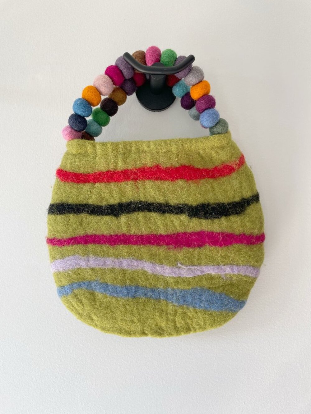Rising Tide Wool Felted Bag Handmade Colorful Beaded Handle